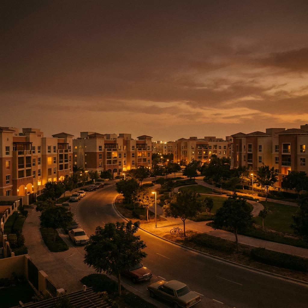 Jumeirah Village Circle at dusk